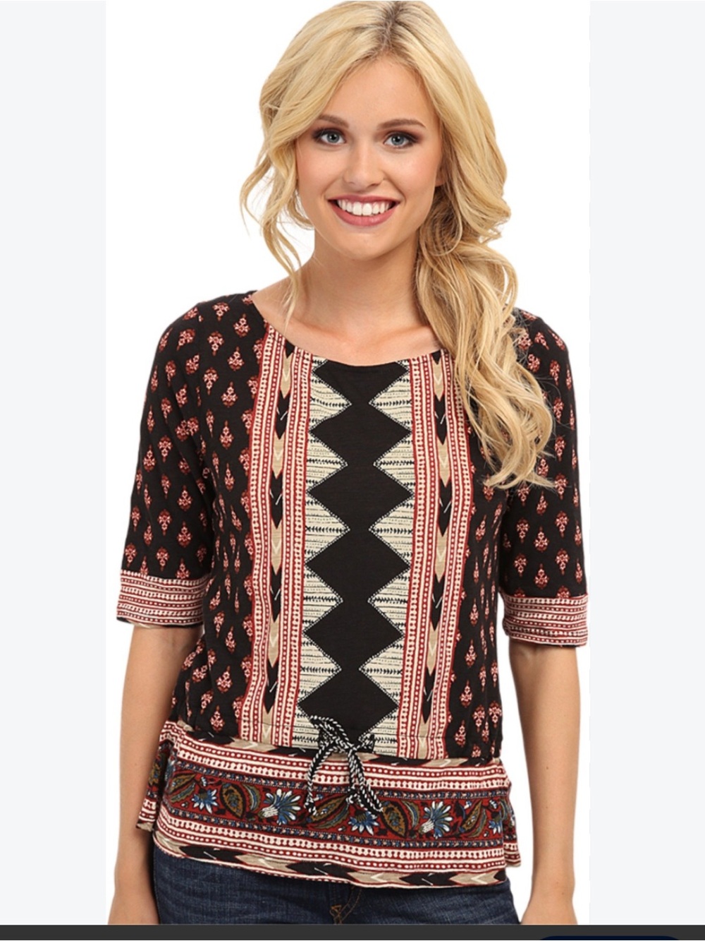 Lucky Brand Nyla CinchedTribal Print Tunic. Size Large